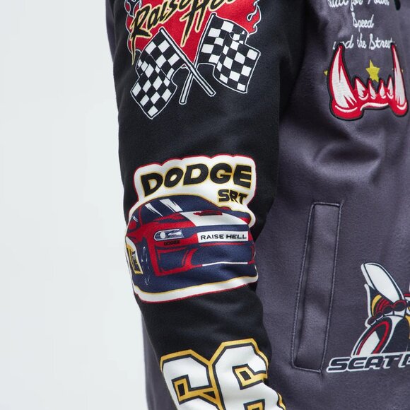 Dodge Hellcat Varsity Jacket Men’s Grey Polyester Microsuede Patch Letterman - Picture 3 of 13